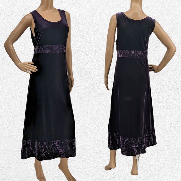 Vintage y2k Studio Ease Maxi Dress Purple Crushed Velvet Whimsygoth Size 10P - Picture 1 of 8